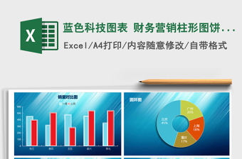 2021年蓝色科技图表 财务营销柱形图饼图免费下载