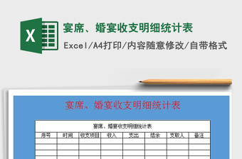 2021年宴席、婚宴收支明細統(tǒng)計表免費下載