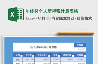 2022年年終獎(jiǎng)個(gè)人所得稅計(jì)算表格