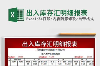 2021年出入庫存匯明細(xì)報表