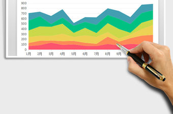2021年小清新彩色堆積面積圖 對比分析圖表模板免費下載
