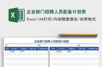 2021年企業部門招聘人員配備計劃表免費下載