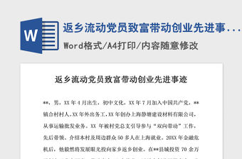 2021年返鄉流動黨員致富帶動創業先進事跡