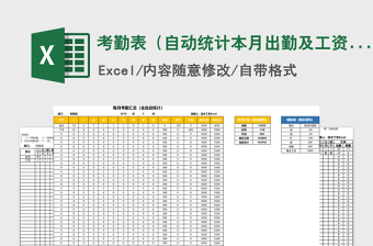 2021年考勤表（自动统计本月出勤及工资）