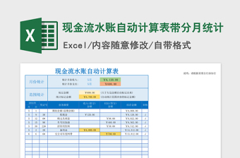2021年現(xiàn)金流水賬自動計(jì)算表帶分月統(tǒng)計(jì)