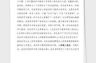 黨史學(xué)習(xí)教育總結(jié)區(qū)委黨史學(xué)習(xí)教育工作情況匯報(bào)范文工作總結(jié)匯報(bào)報(bào)告含進(jìn)展情況問題措施