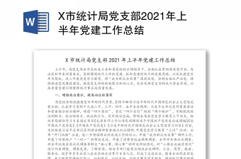 X市統(tǒng)計(jì)局黨支部2021年上半年黨建工作總結(jié)
