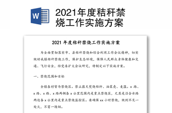 2021年度秸稈禁燒工作實施方案