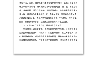 2021公司落實(shí)全面從嚴(yán)治黨主體責(zé)任情況報(bào)告范文集團(tuán)公司企業(yè)工作總結(jié)匯報(bào)報(bào)告