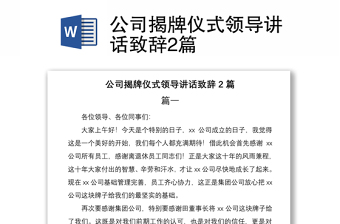 2021公司揭牌儀式領(lǐng)導(dǎo)講話致辭2篇