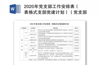2020年黨支部工作安排表（表格式支部黨建計(jì)劃）（黨支部計(jì)劃）