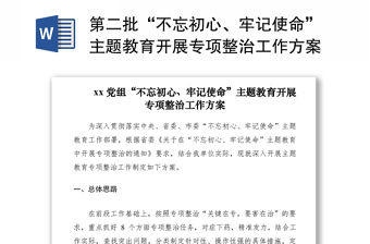 2021第二批“不忘初心、牢記使命”主題教育開展專項(xiàng)整治工作方案（2篇）