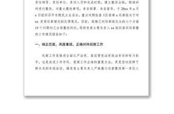 2021黨委主要負(fù)責(zé)人組織落實(shí)巡察整改工作的情況報(bào)告范文
