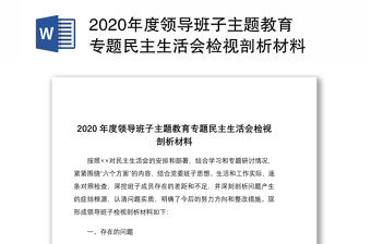 2020年度領導班子主題教育專題民主生活會檢視剖析材料