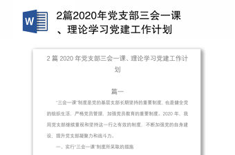 2篇2020年黨支部三會一課、理論學習黨建工作計劃