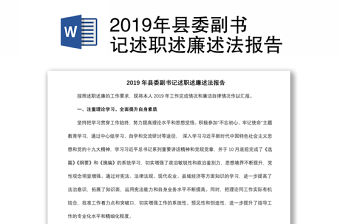 2019年縣委副書記述職述廉述法報告