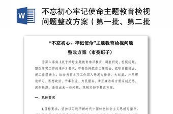 2021不忘初心牢記使命主題教育檢視問題整改方案（第一批、第二批）