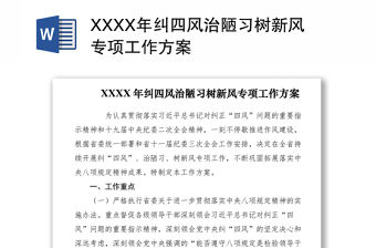 2021XXXX年糾四風治陋習樹新風專項工作方案