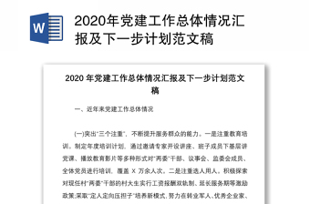 2020年黨建工作總體情況匯報及下一步計劃范文稿
