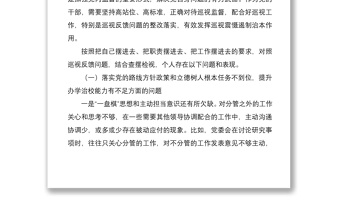 2021紀(jì)委書(shū)記巡視整改專題民主生活會(huì)個(gè)人發(fā)言提綱