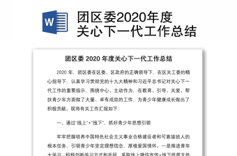 團區(qū)委2020年度關心下一代工作總結