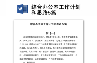 2021綜合辦公室工作計(jì)劃和思路5篇