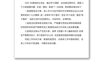 2篇2020-2021年黨支部組織生活會(huì)支部書記個(gè)人對(duì)照檢查自評(píng)材料