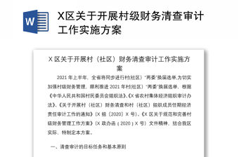 2021X區關于開展村級財務清查審計工作實施方案