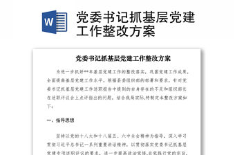 2021黨委書記抓基層黨建工作整改方案