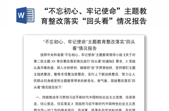 2021“不忘初心、牢記使命”主題教育整改落實(shí)“回頭看”情況報(bào)告（主題教育整改報(bào)告）