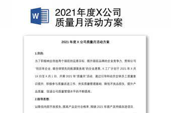 2021年度X公司質量月活動方案