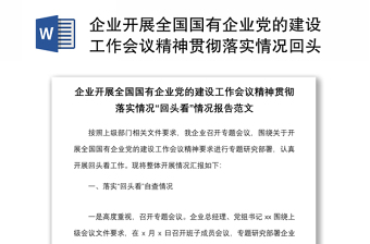 2021企业开展全国国有企业党的建设工作会议精神贯彻落实情况回头看情况报告范文集团公司工作汇报总结