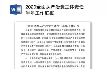 2020全面從嚴治黨主體責任半年工作匯報