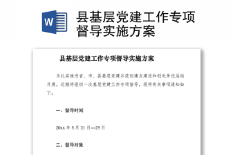 2021縣基層黨建工作專項督導實施方案