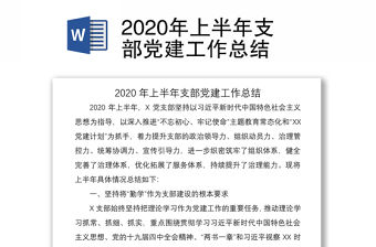 2020年上半年支部黨建工作總結