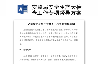2021安監(jiān)局安全生產(chǎn)大檢查工作專(zhuān)項(xiàng)督導(dǎo)方案