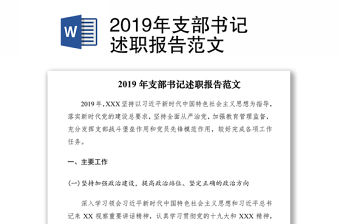 2019年支部書記述職報告范文