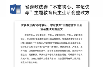 2021省委政法委“不忘初心、牢記使命”主題教育民主生活會(huì)整改方案范文
