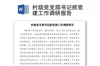 2021村級黨支部書記抓黨建工作調研報告