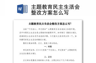 2021主題教育民主生活會整改方案怎么寫