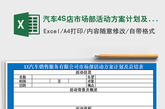 2021汽車4S店市場部活動方案計劃及總結(jié)表免費下載
