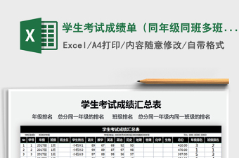 2022學(xué)生考試成績單（同年級同班多班排）免費下載