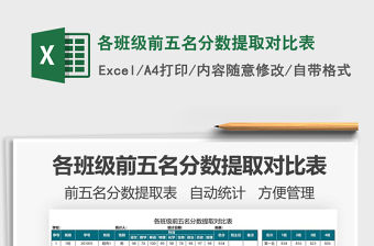 2022各班級前五名分數提取對比表免費下載