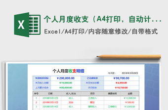 個(gè)人月度收支（A4打印，自動(dòng)計(jì)算，收支）免費(fèi)下載