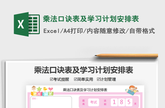 2021乘法口訣表及學(xué)習(xí)計(jì)劃安排表免費(fèi)下載