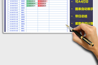 收支月报表（A4打印，图表展示，自动算）免费下载