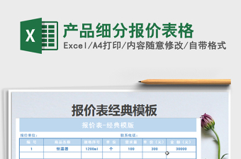 2022產(chǎn)品細分報價表格免費下載