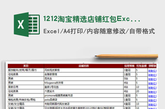 1212淘寶精選店鋪紅包Excel免費(fèi)下載
