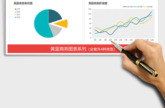 2022黄蓝商务图表组合柱形图饼图折线图免费下载