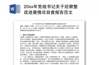 20xx年黨組書記關(guān)于巡察整改進(jìn)展情況自查報(bào)告范文